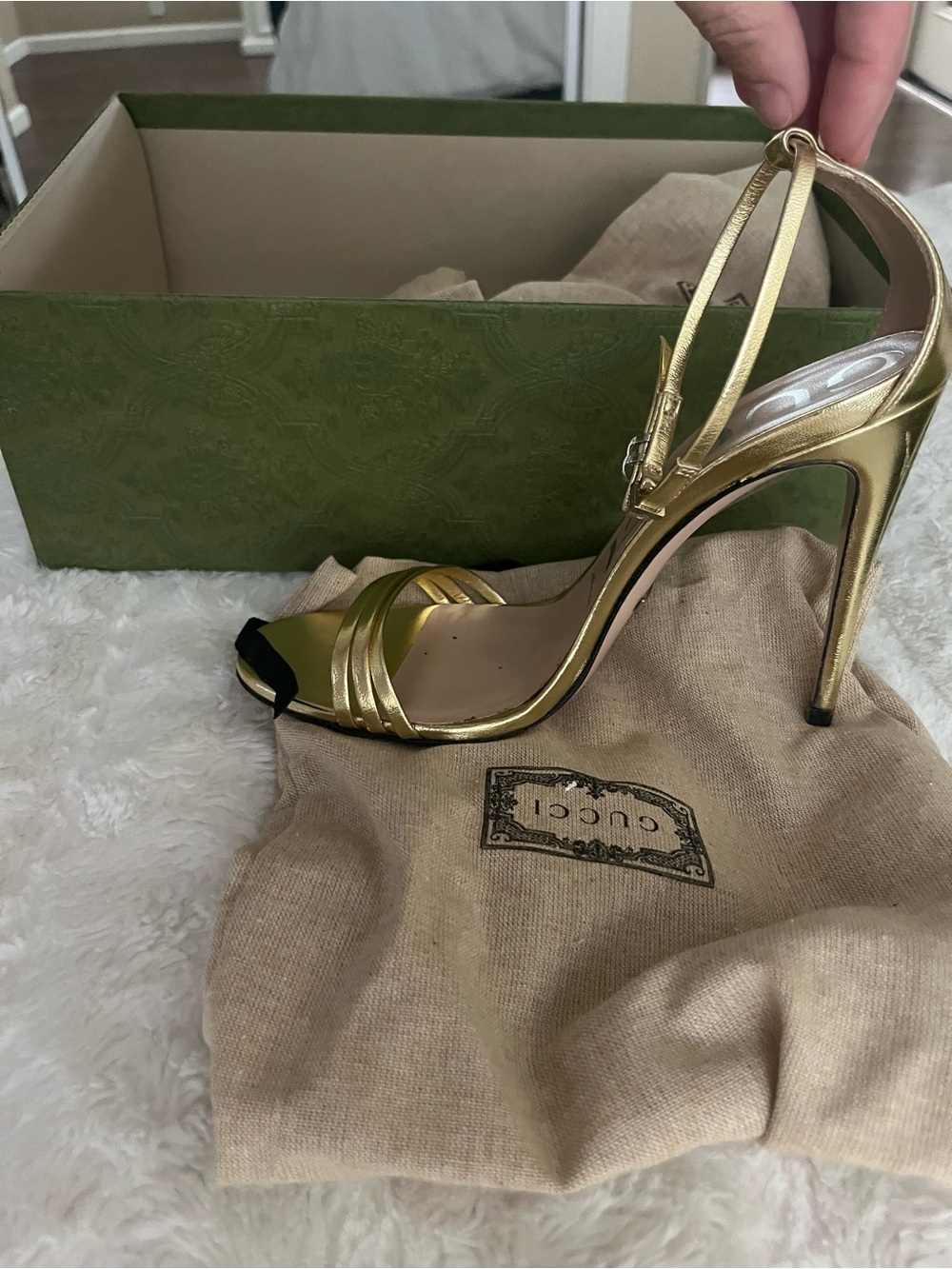 Gucci Metallic Gold Strappy Stiletto Sandal